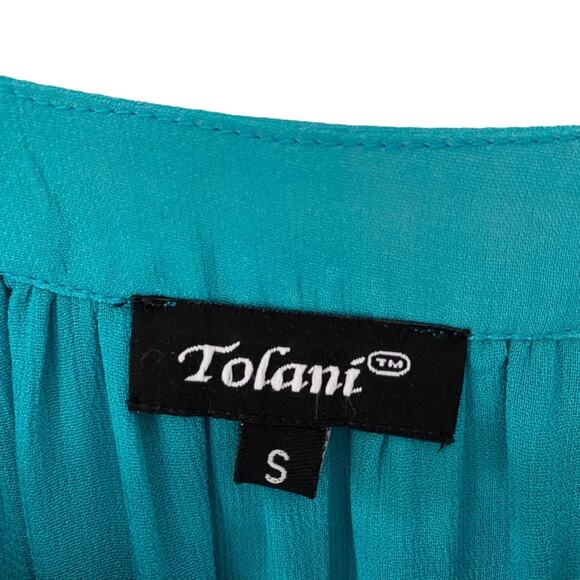 Tolani Embroidered Turquoise Blue Boho Blouse size small - Picture 3 of 8